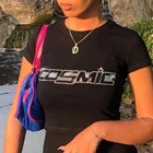 Кроп-топ женский летний Блестящий с коротким рукавом и надписью Стразы