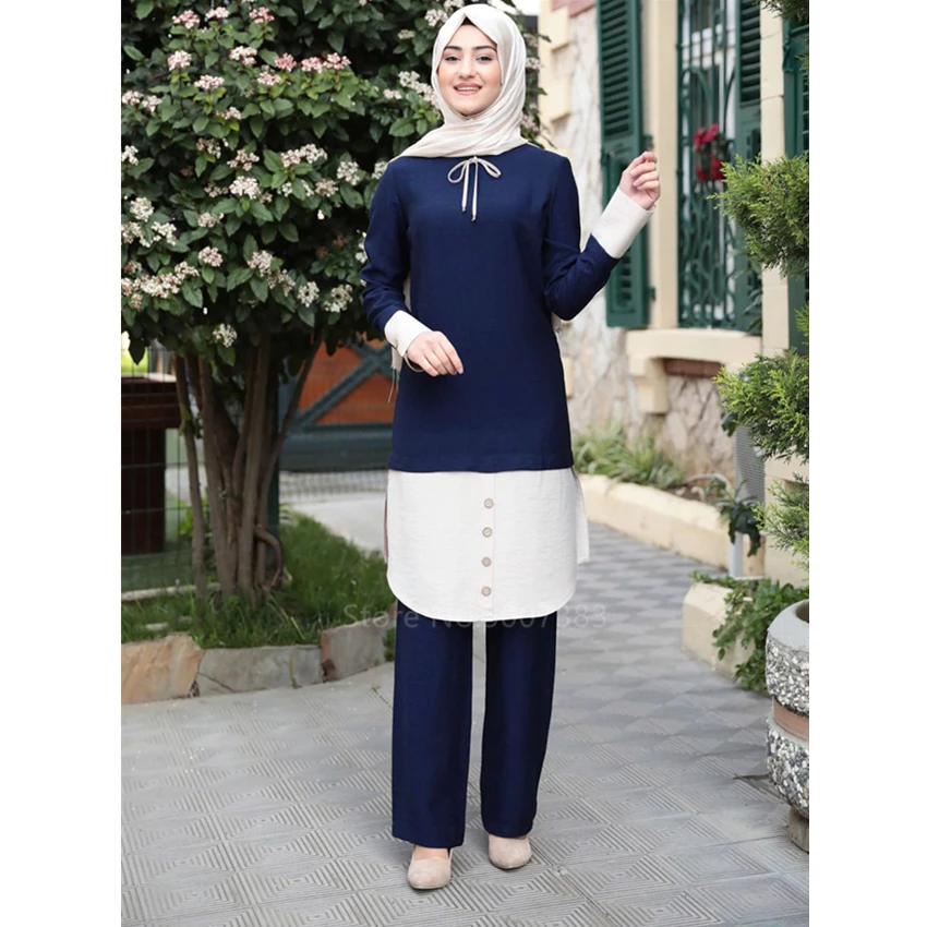 Two Piece Sets Women Turkey Muslim Abaya Patchwork Dresses Long Sleeve Ramadan Moroccan Kaftan Islamic Clothing Dress | Тематическая