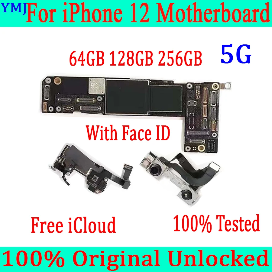 

Support ios update & 5G network For iphone 12 Motherboard With/NO Face ID Original unlocked Free icloud Logic board Good teste