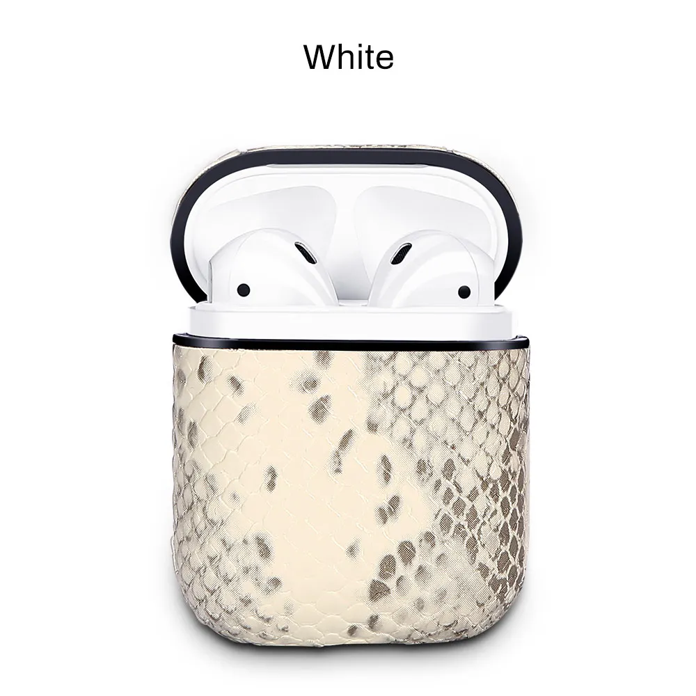 Snake Skin Earphone Case For Apple AirPods Protector Anti-lost Pouch For Air Pod Wireless Bluetooth Earphone Fashion Carcasa Bag - Color: White