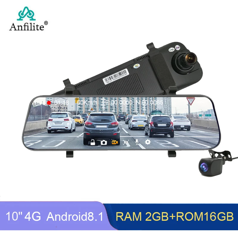 Смарт видеорегистратор Anfilite ADAS 4G 2 + 16 ГБ Android 8 1 GPS навигация 1080p камера заднего