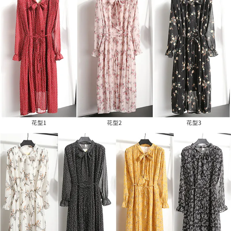 Женское Плиссированное шифоновое платье с цветочным принтом Новинка весна-осень