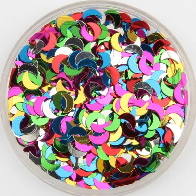 

2000pcs(10g) 5mm moon Shape 3D nail Sequins Mix Color Glitter Paillette Sewing Wedding DIY Women costume Lentejuelas Accessories