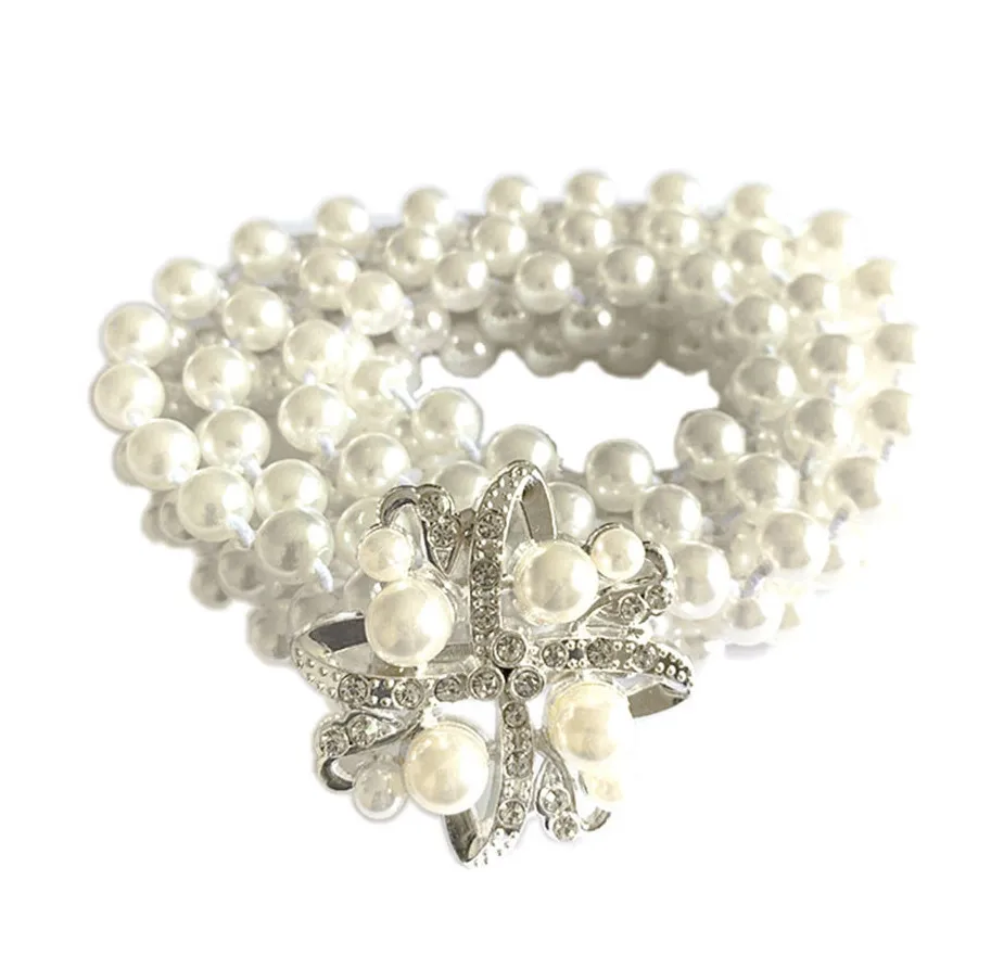 Элегантный женский пояс с жемчугом Стразы цветочной эластичной пряжкой цепочка
