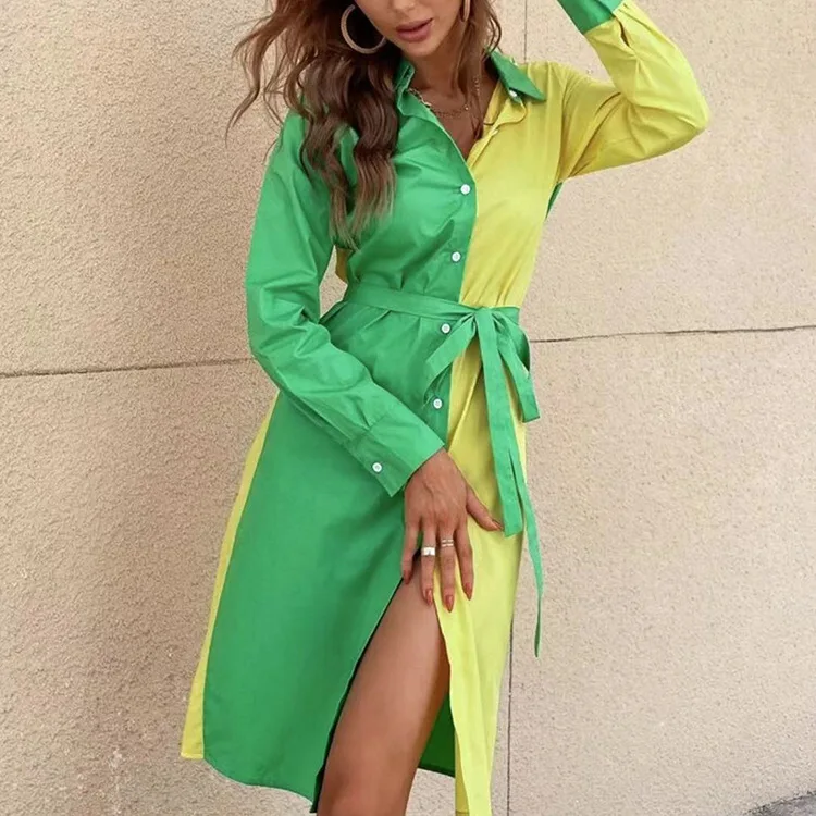 

Однобортное пикантное платье-рубашка с длинным рукавом и поясом, юбка-рубашка