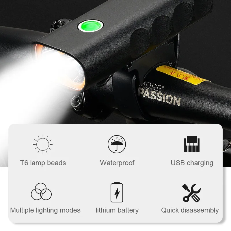 

2*T6 Bike Front Light 3 Mode Flashlight 400 Lumens Night Riding Headlight MTB Cycling Headlamp USB Charging Lamp Lantern