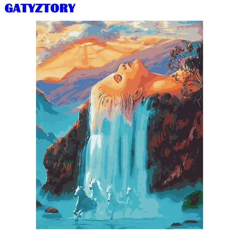 GATYZTORY рамка водопад женщины DIY живопись по номерам рисунок изображения пронумерованы современные стены Искусство Холст по номерам для домашнего искусства