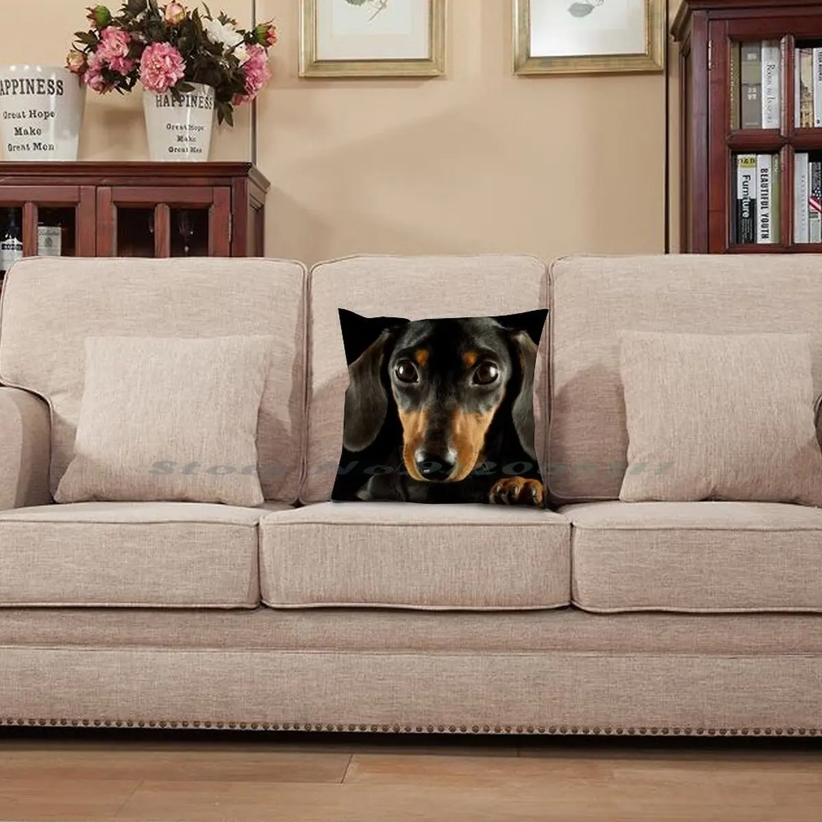 Чехол-наволочка с рисунком таксы и собаки из хлопка льна | Дом сад