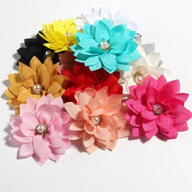 

60PCS 5.5CM 2.1" Small Layer Artificial Fabric Flower For Wedding Boutique Chiffon Lotus Party Craft Home For Hair Accessories
