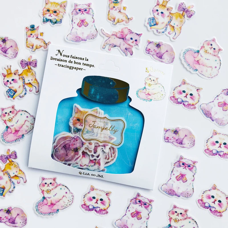 

48 Sheets /Pack Golden Stamping Cat Princess Decorative Stickers Phone Notebook Decoration