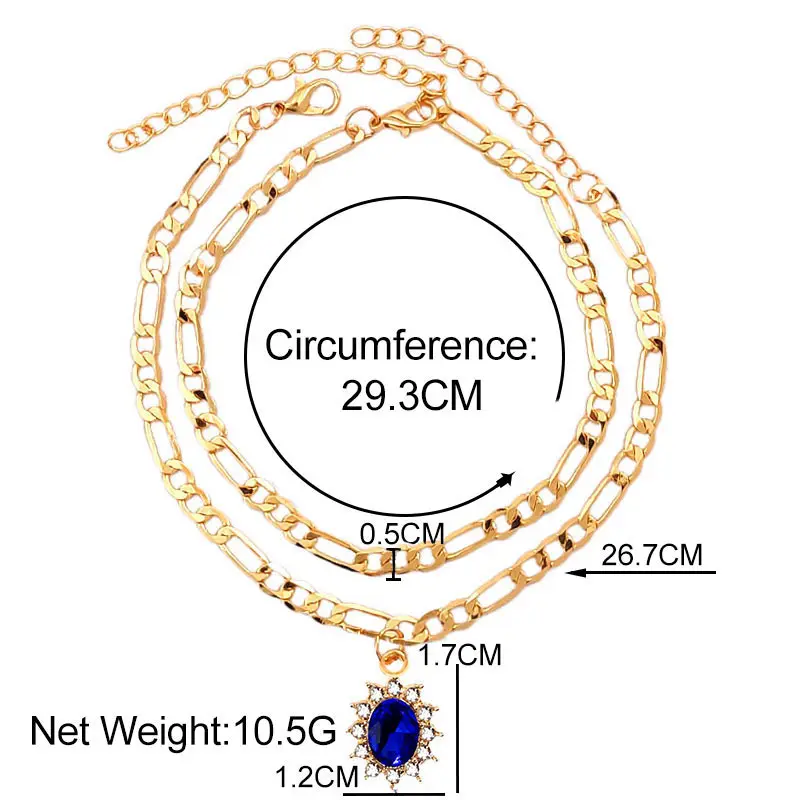

2Pcs/Set New Shiny Geometric Rhinestone Anklets Bracelets For Women Gold Color Chain Anklet Summer Beach Sandals Foot Jewelry