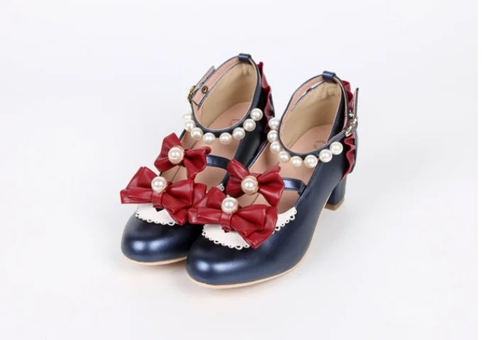 

Love lace princess kawaii shoes one-word buckle women shoes loli daily cosplay sweet lolita shoes kawaii girl Pearl bowknot