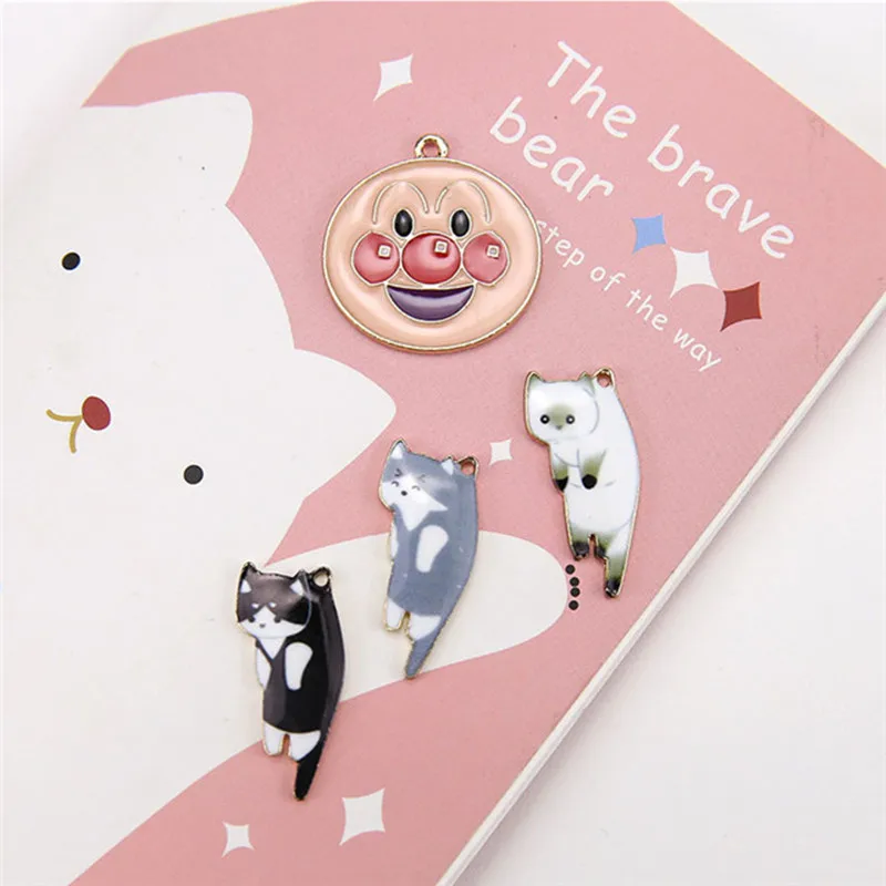 10 шт. корейские Мультяшные серьги из сплава с каплями масло веселье милые котом