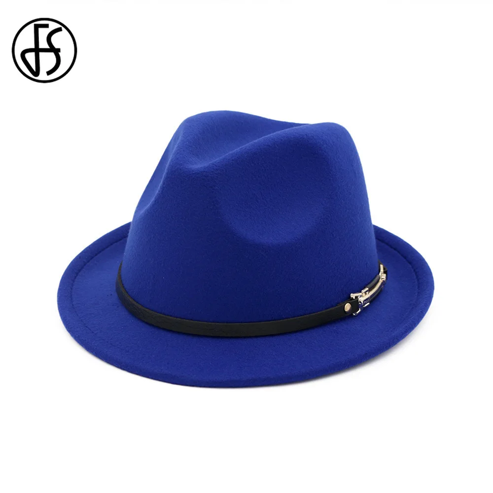 

FS Fashion 2020 Short Brim Fedoras Women Wool Fedora Hat Men Jazz Panama Solid Black Wine Red Blue Vintage Trilby Cap Felt Hats