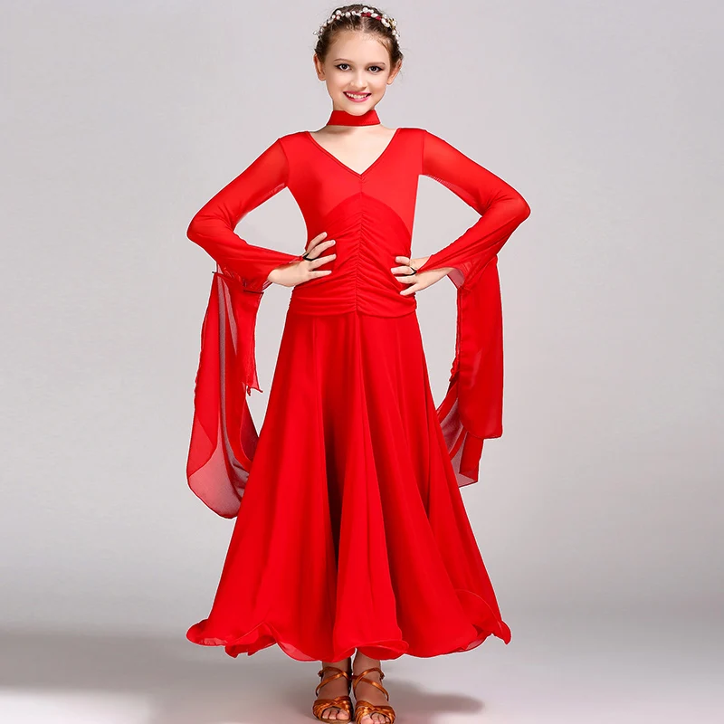 

Ballroom Dance Competition Dress For Girls Standard Dancing Performance Stage Costume Long Sleeve Tango Waltz Dancewear VDB4544
