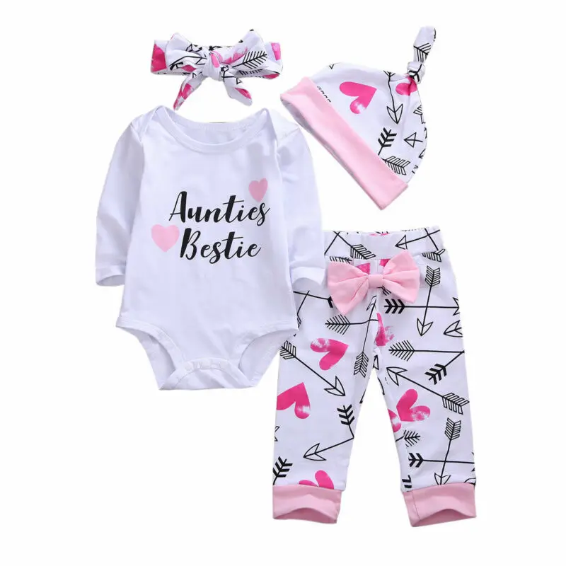 

Newborn Baby Girls 3pcs Outfit Set Auntie's Bestie Romper+Pants Clothing Set