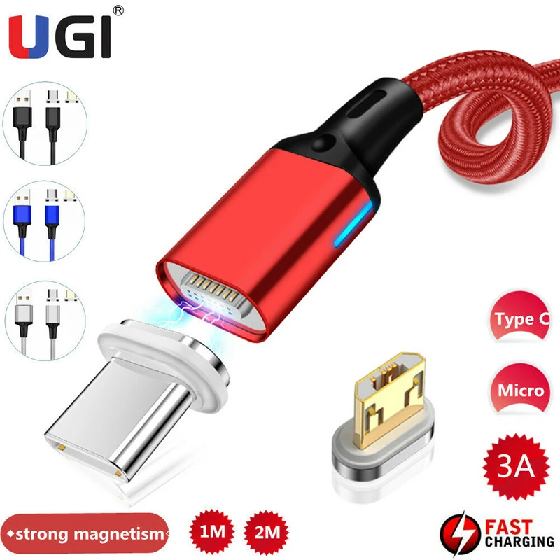 

UGI 3A Magnetic Cable Type C Cable USB C Cable Micro USB Cable Fast Charging Data Sync Cord Mobile Phone For Samsung Oneplus HTC
