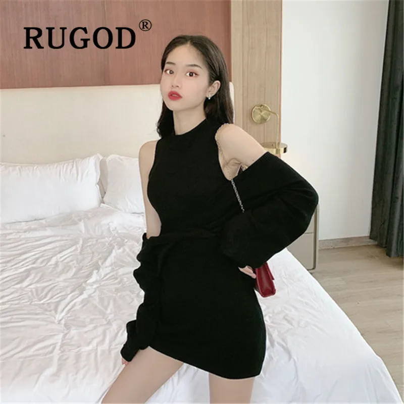 RUGOD 2019 Новое Осеннее поступление женское платье-свитер с круглым вырезом длинным