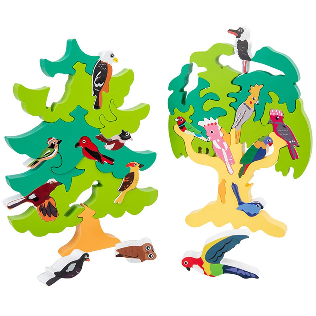 

Wooden Bird Nest Building 3D Cartoon Tree Puzzle Preschool Kids Block Match Learning Montessori Toy for Toddlers