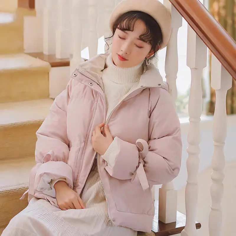 

2021 Winter Korean Jacket Women's Hooded Thick Warm Basic Down Jacket Fashion Zipper Short Women Solid Color Cotton Clothes