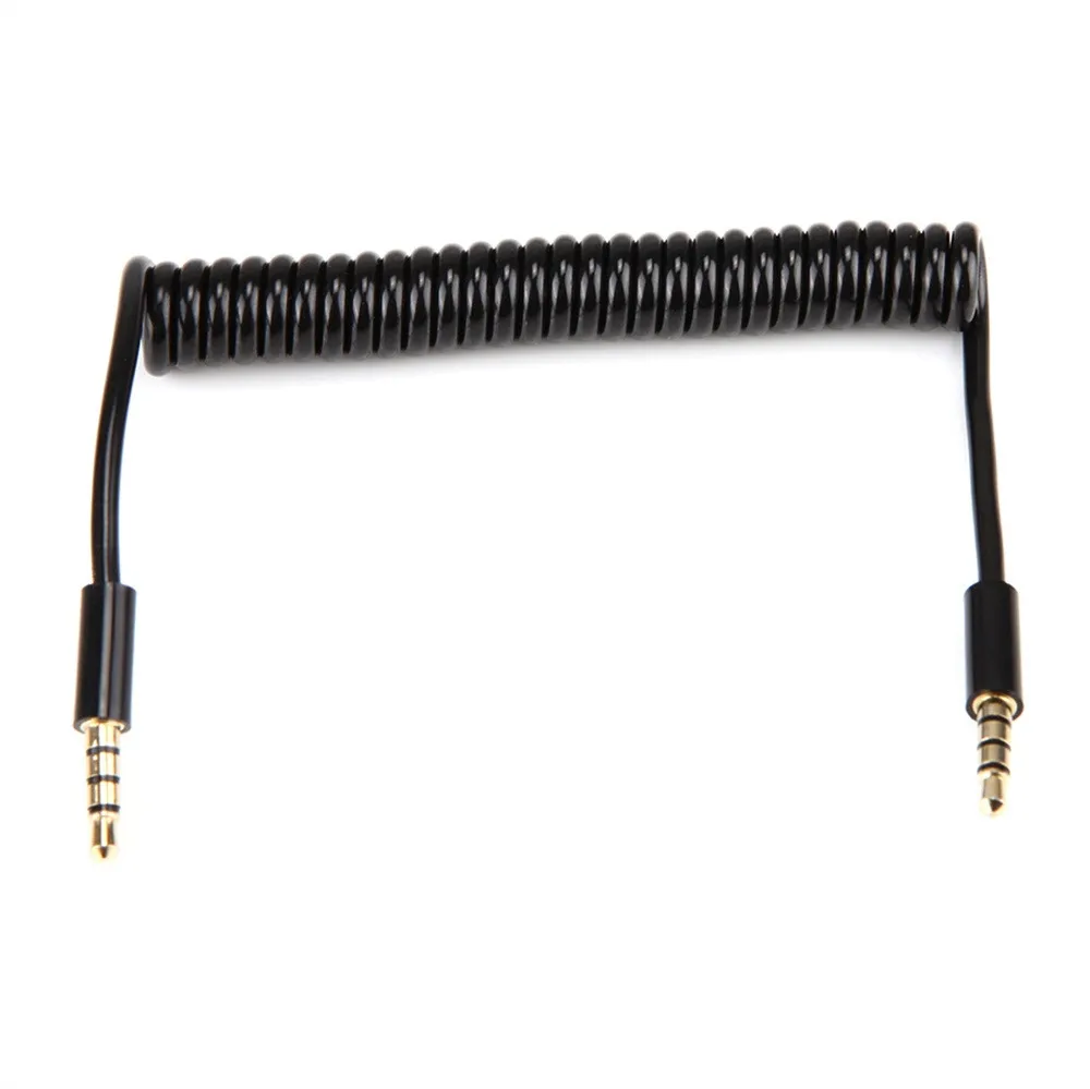 

3ft 4-Pole Spring Coiled 3.5mm Aux Cable w/ Mic Gold Stereo Audio Auxiliary Cord For MP3 Player Smart Phone Microphone Laptop