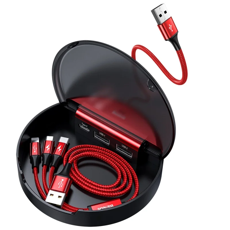 Baseus 3 в 1 USB кабель для iPhone 11 XR XS Max usb type C кабель для samsung Xiaomi Micro USB кабель с кабелем Органайзер чехол - Цвет: Красный