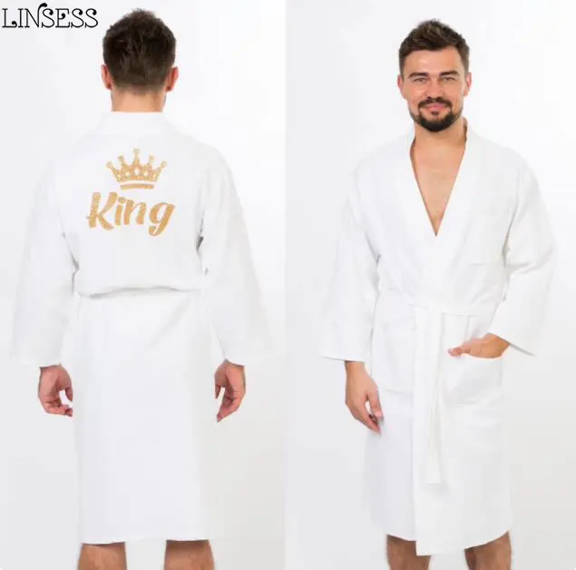 Unisex Personalized Men's Cotton Waffled Bathrobe Valentines Day Gift Bride Groom Robes Groomsmen Custom Robe-Waffled LONG Woman
