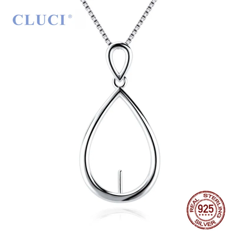 

CLUCI Authentic 925 Pearl Pendant Mounting for Women Sterling Silver Oval Shaped Simple Charms Pendant Setting SP424SB