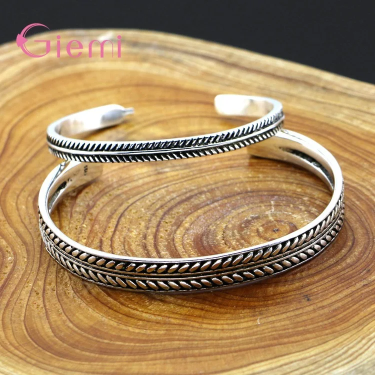 Новые винтажные серебряные кольца для мужчин женщин Браслет-манжета браслеты