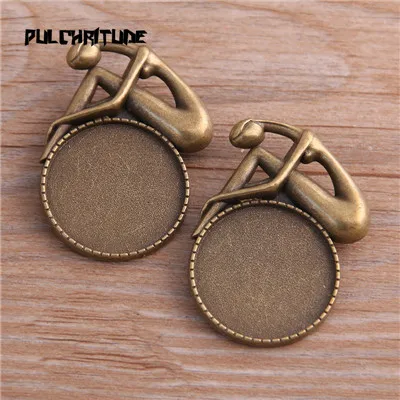 antique bronze PULCHRITUDE 2pcs 25mm Inner Size Antique Bronze Round Punk Toothed Brooch Cabochon Base Setting Charms Pendant - Цвет: antique bronze