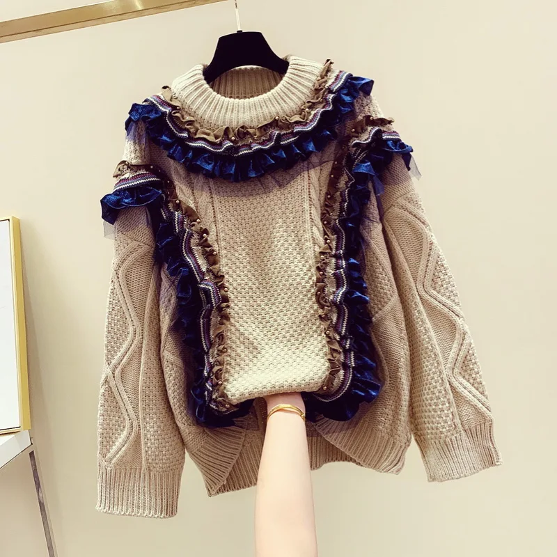 Женский свитер осенне-зимняя одежда новинка вязаное пальто с лепестками лотоса