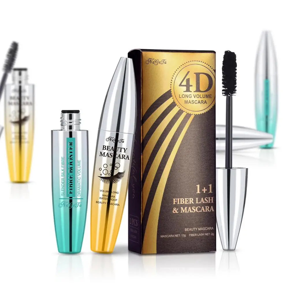 4D шелковое волокно Тушь для ресниц Водостойкая тушь наращивания Черная Толстая