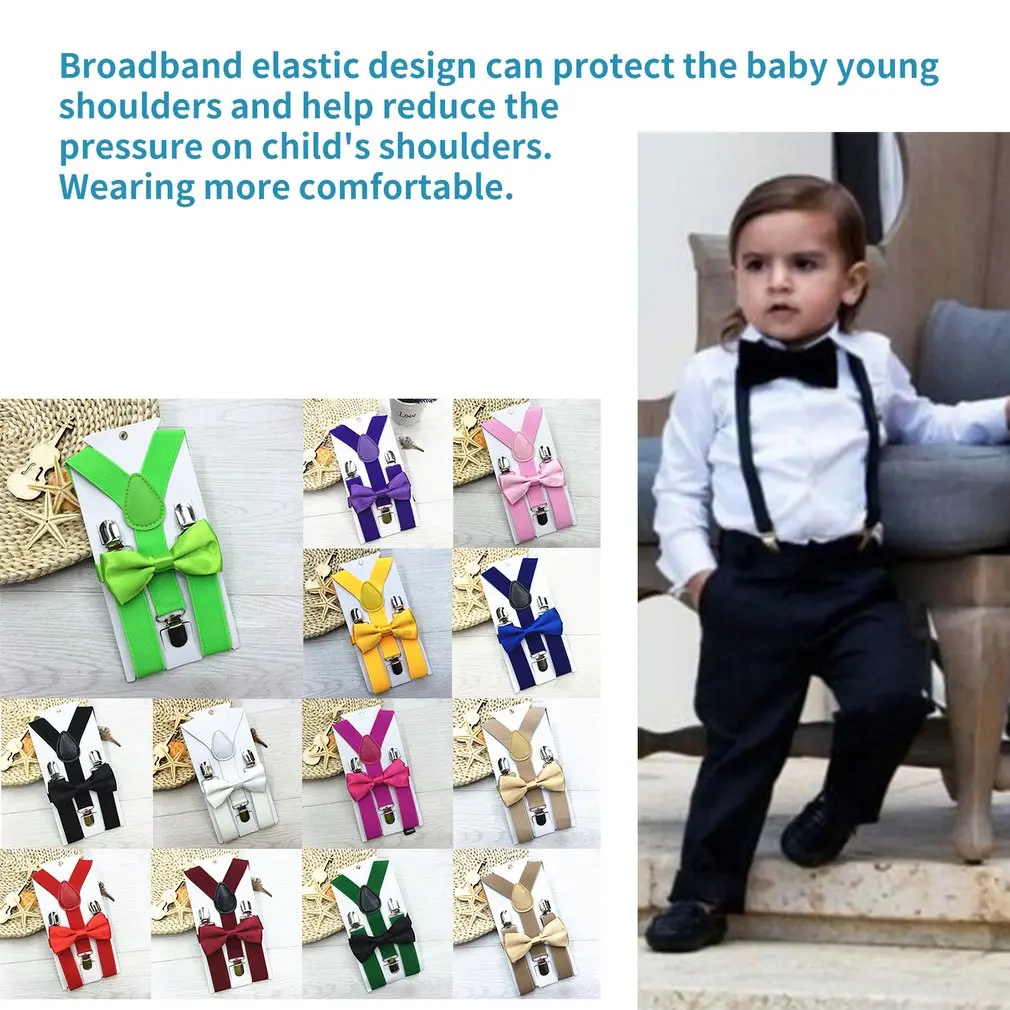 1PC Kids Elastic Suspenders & Bow Tie Matching Tuxedo Suit Unisex Boy Girl Bowtie Children Costume Adjustable Y Back Brace Belt|Мужские