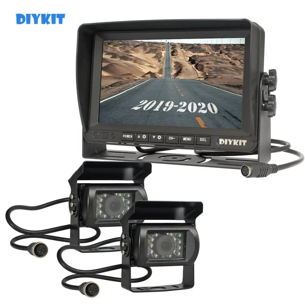 DIYKIT AHD 7 дюймов TFT ЖК-дисплей автомобильный монитор заднего вида монитор 2 x Водонепроницаемый ИК Ночное видение 960P AHD резервного копирования Камера 1V2