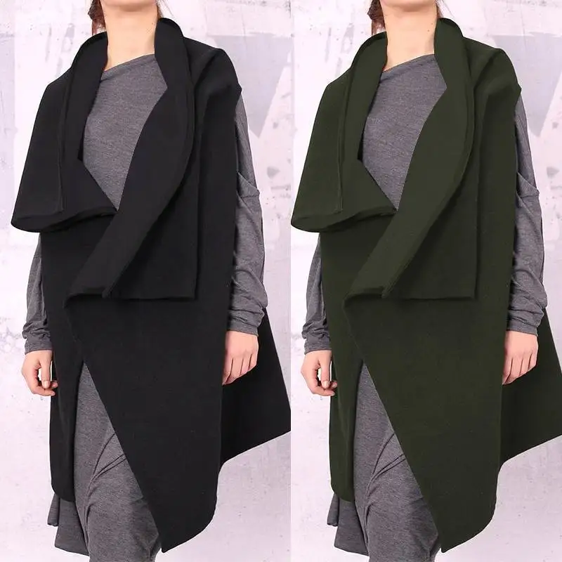 5XL осенне-зимние пальто куртки, женские ассиметричные жилеты без рукавов в стиле ретро, повседневные свободные одноцветные жилеты, Длинная Верхняя одежда 7
