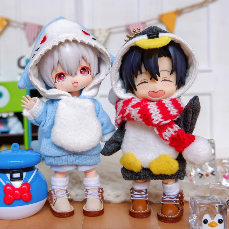 Свитер OB11 с капюшоном в виде акулы и пингвина для кукол 1/12BJD | Игрушки хобби