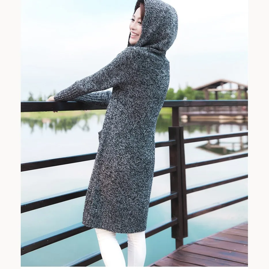 Новинка 2018 года сезон осень-зима свитер с капюшоном пальто карманами и длинными