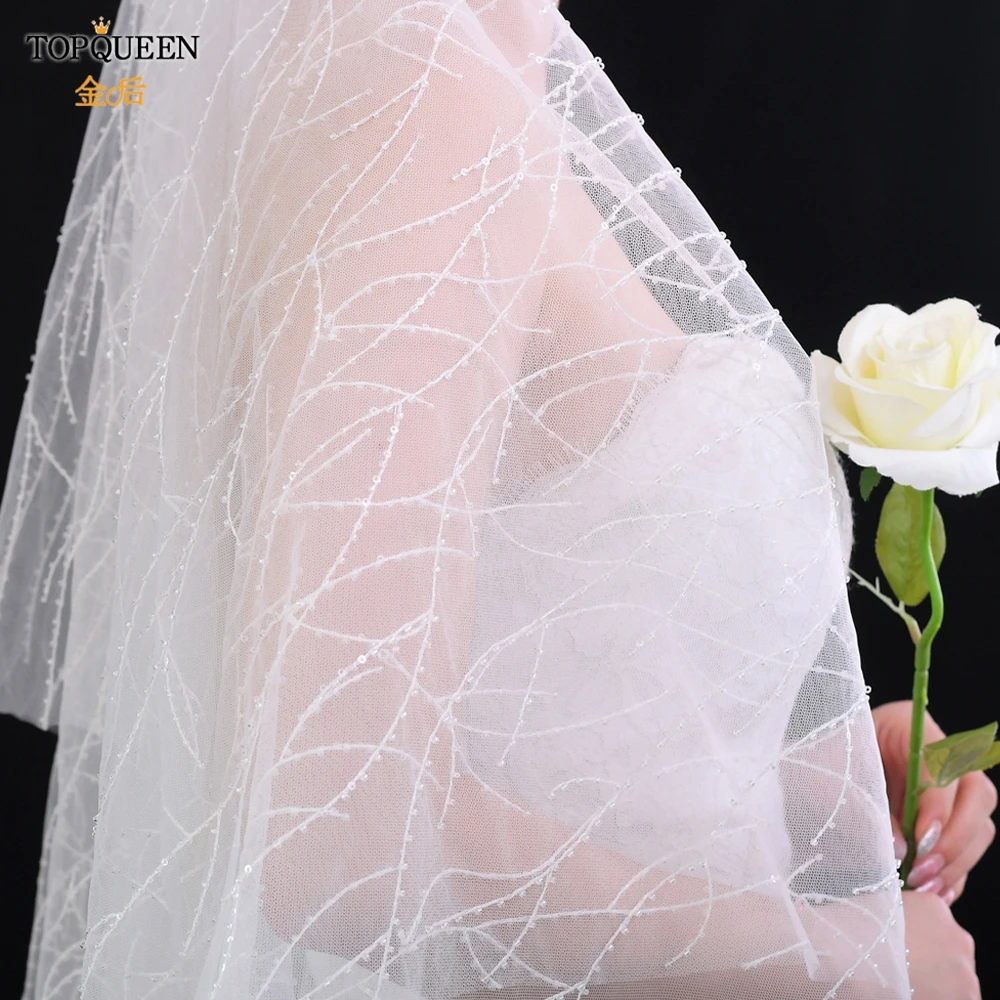 

TOPQUEEN V39 Bridal Veils Cover Front and Back without Comb Clear Crystal Beaded Vine Full Beading Marriage-style Veil for Bride