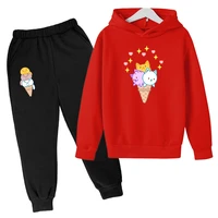 boys and girls cute cat ice cream casual two piece hoodie kids outdoor sports suit harajuku fashion children pullover 4t 14t