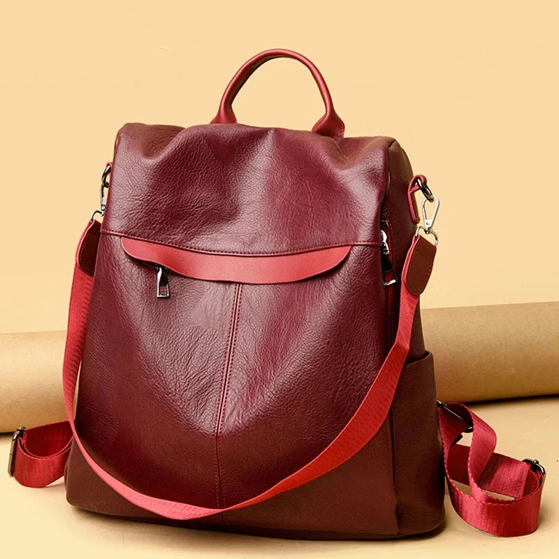 

2021 Women Leather Backpacks High Quality Ladies Bagpack Luxury Designer Large Capacity Casual Daypack Sac A Dos Girl Mochilas