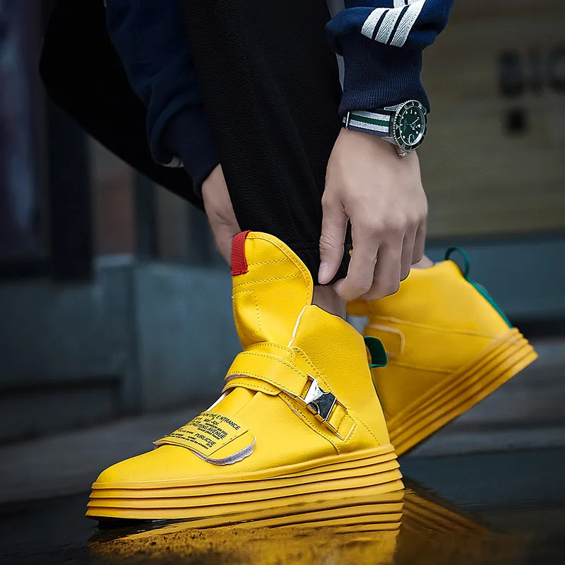 Autumn Winter Yellow Buckle High top Sneakers Men Superstar Comfort Shoes Casual Hip-hop Fashion zapatos hombre |