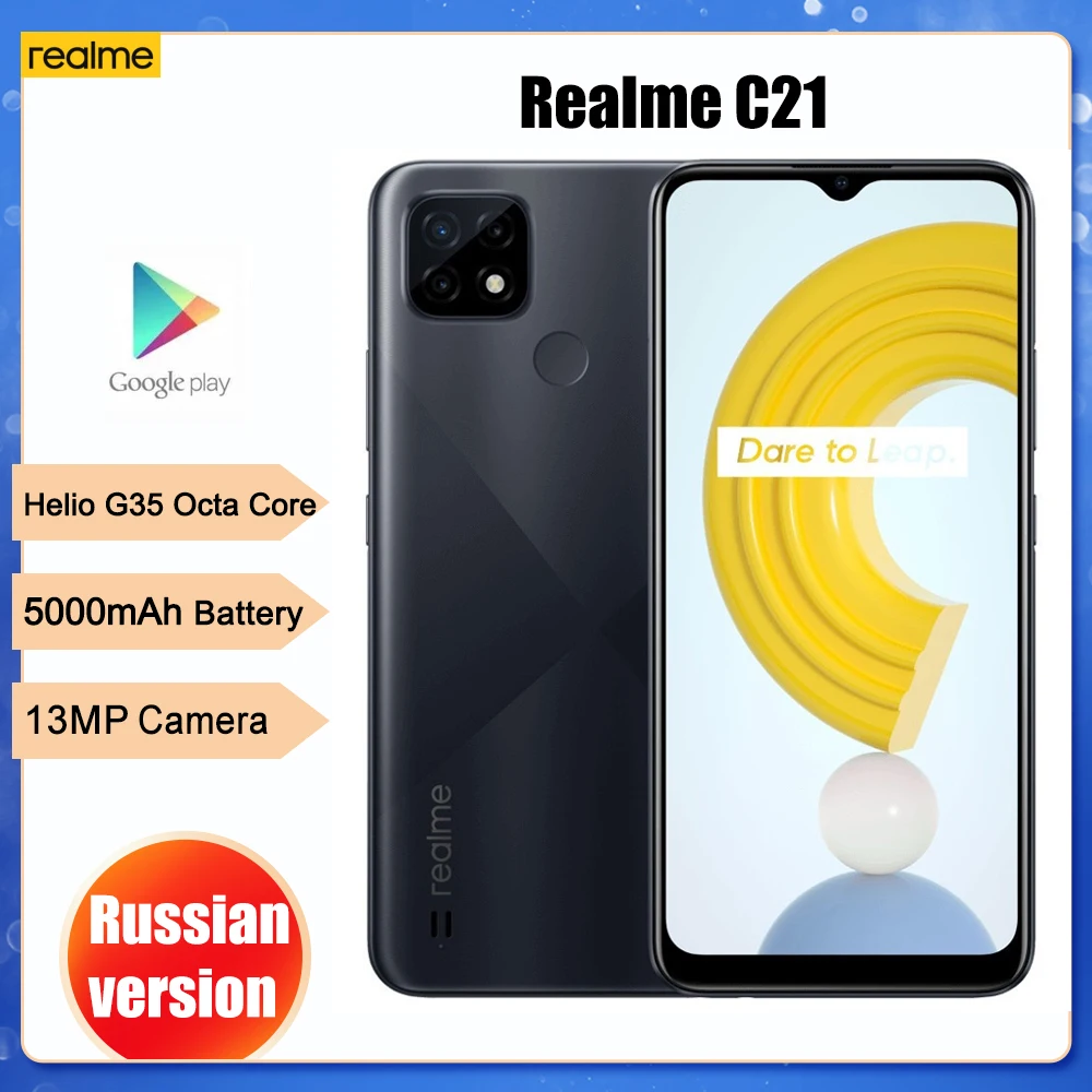 

Оригинальный смартфон realme C21, Восьмиядерный процессор Helio G35, экран 6,5 дюйма, массивный аккумулятор, 3 слота для карт, камера 13 МП, Русская верс...