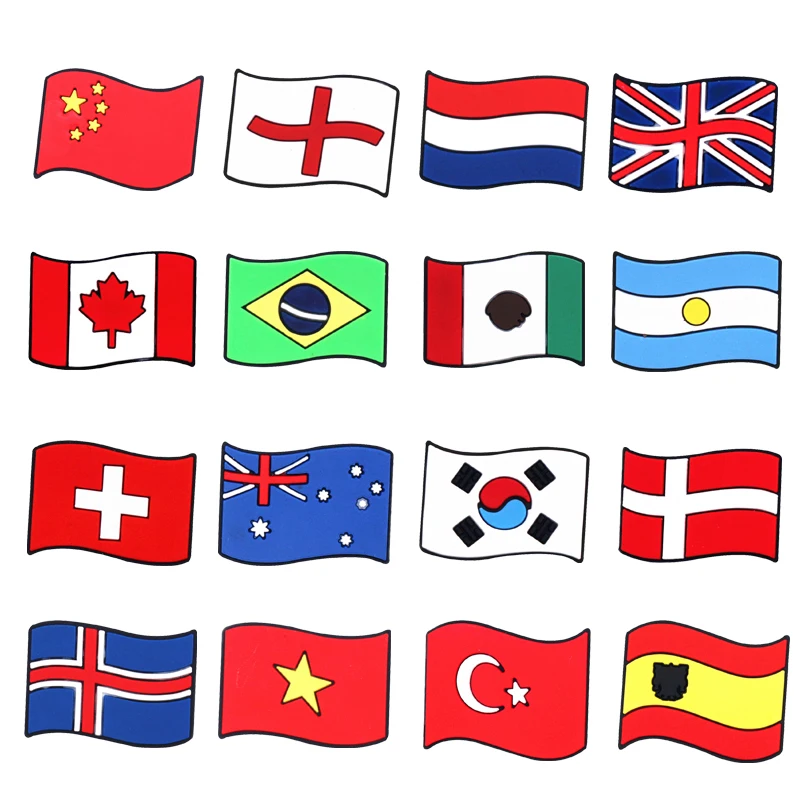 

Single Sale New Arrival 1PCS National Flag Shoes Charms PVC Decoration For Croc Slipper Accessories For Kids X-MAS Party Gifts