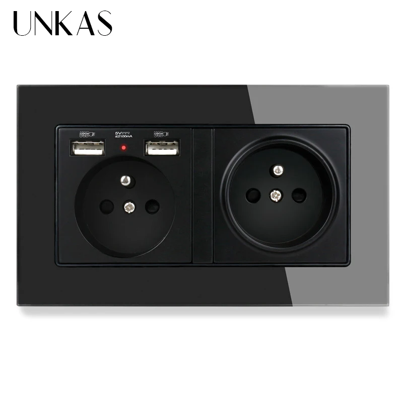 Французская стандартная 2 розетка UNKAS с USB-портами для зарядки настенные розетки