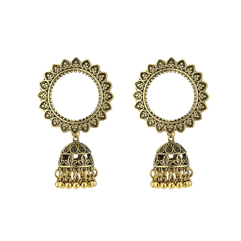 

E012 Bohemian Retro Ethnic Goth Style Fringed Metal Geometric Bells Ladies Earrings Party Gifts Women Earrings Jewelry 2021