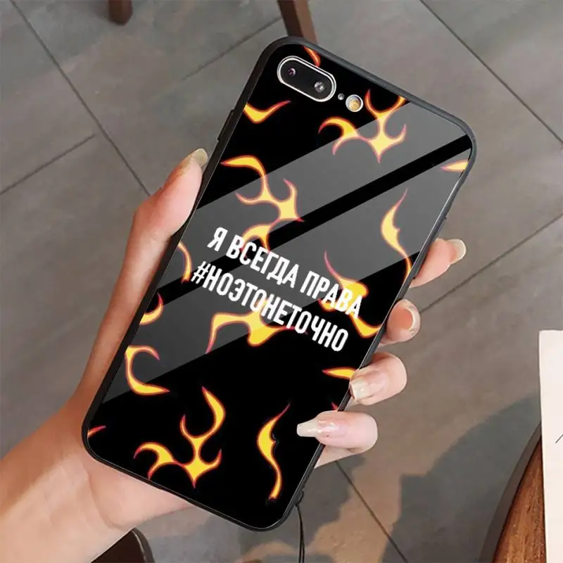 

Russian Quote flame letters Phone Case Tempered glass For iphone 5C 6 6S 7 8 plus X XS XR 11 PRO MAX