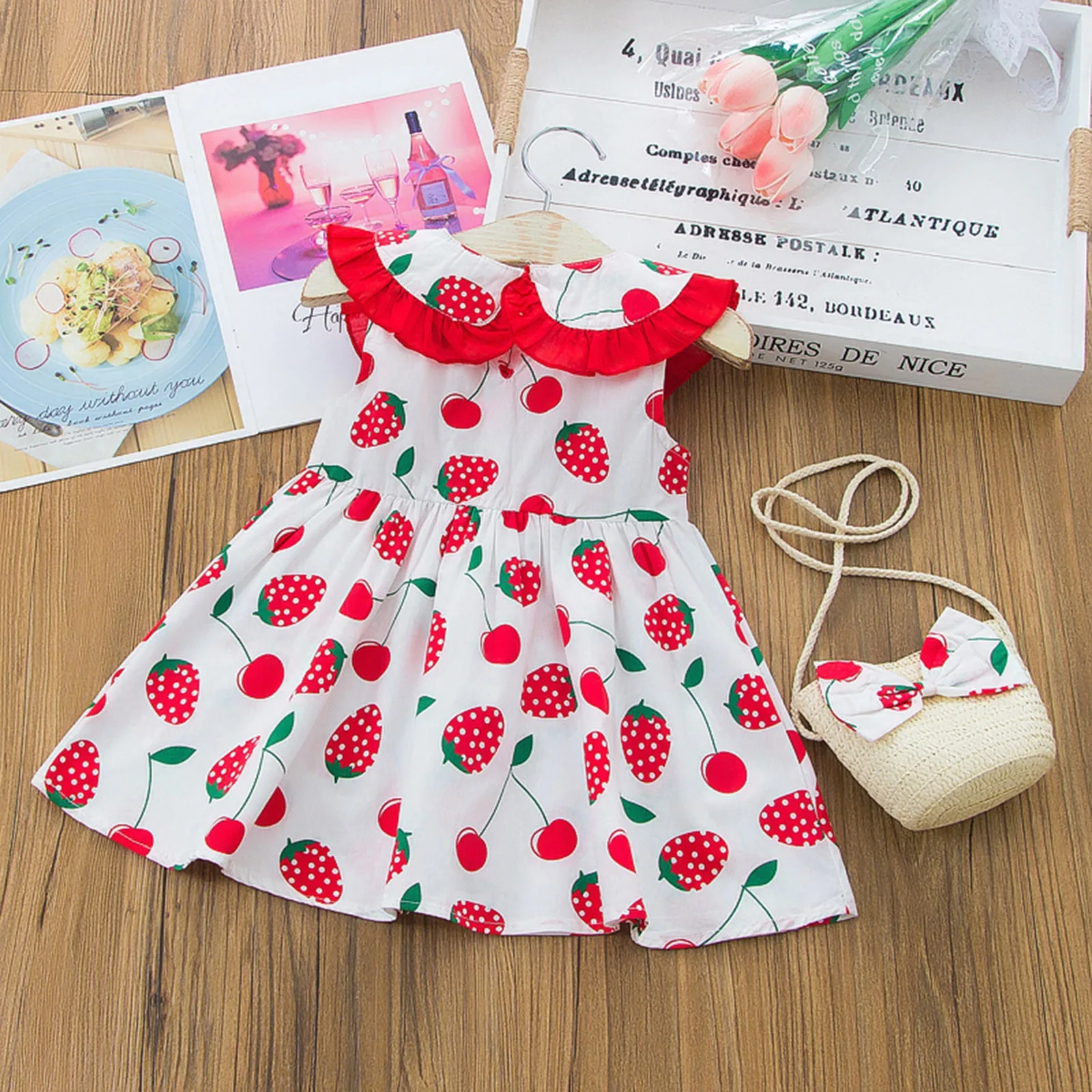 

Toddler Girl Clothes Baby Dress For Girls Kids Girls Peter Pan Collar Bow Strawberry Dress Princess Dresses Vestidos Para NiÃ±as