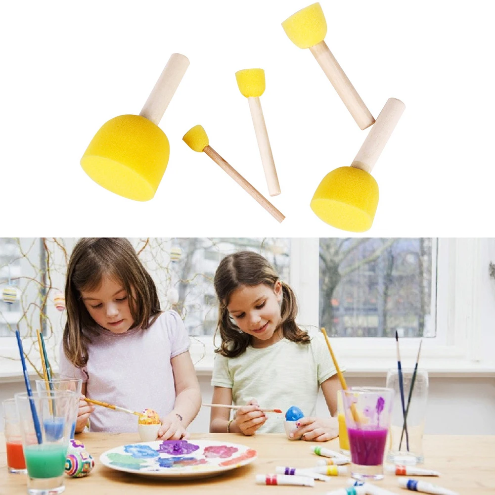 

4pcs Durable Graffiti Soft Bristle Kids Gift Art Supplies Wood Handles Paint Brush Toys Stationery Drawing Children Round School