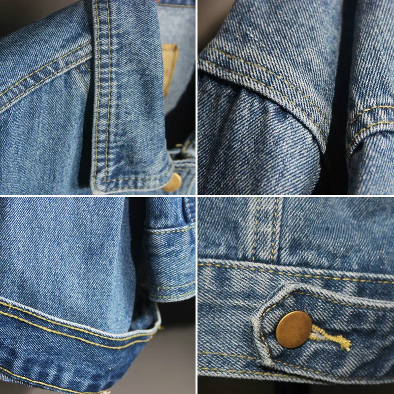 

2021 New Vintage Women Jacket Autumn Winter Oversize Denim Jackets Washed Blue Jeans Coat Turn-down Collar Outwear Bomber Jacket