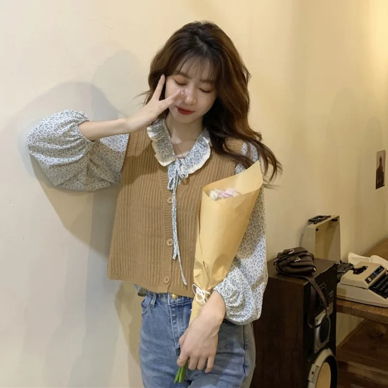 Женский однотонный мешковатый свитер без рукавов с V-образным вырезом |